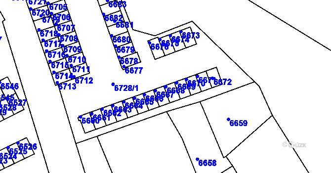 Parcela st. 6668 v KÚ Město Žďár, Katastrální mapa