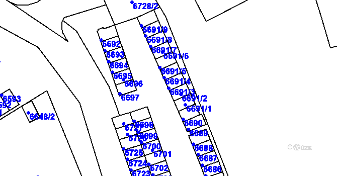Parcela st. 6691/3 v KÚ Město Žďár, Katastrální mapa