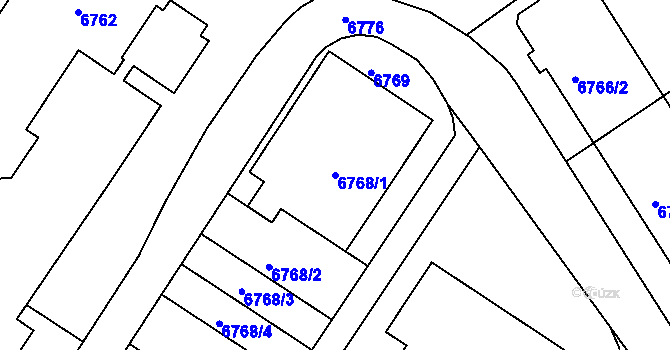 Parcela st. 6768/1 v KÚ Město Žďár, Katastrální mapa
