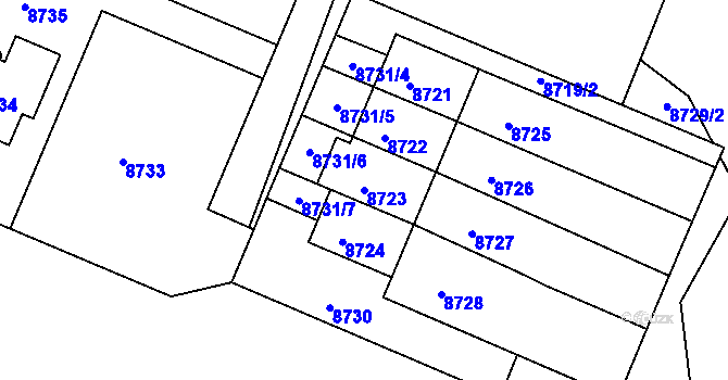 Parcela st. 8723 v KÚ Město Žďár, Katastrální mapa