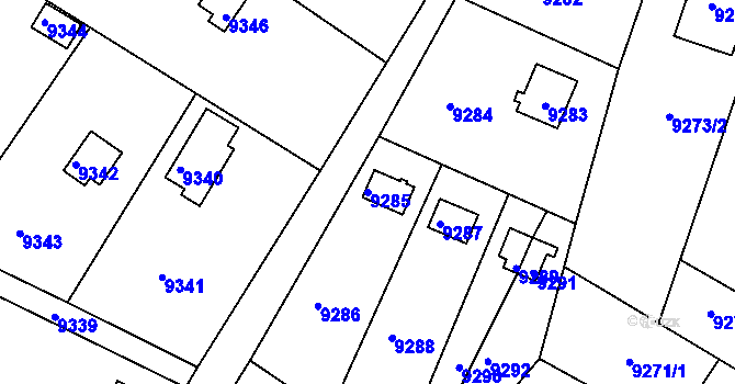 Parcela st. 9285 v KÚ Město Žďár, Katastrální mapa