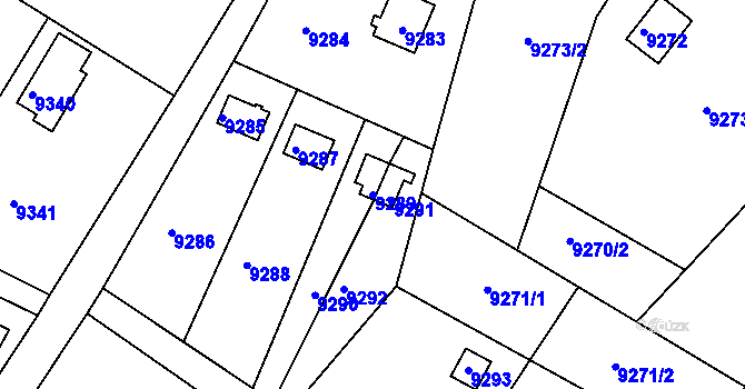 Parcela st. 9289 v KÚ Město Žďár, Katastrální mapa