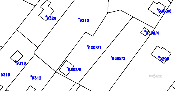 Parcela st. 9308/1 v KÚ Město Žďár, Katastrální mapa