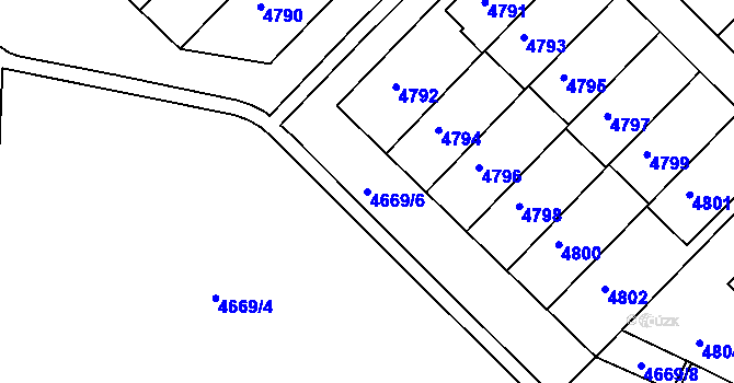 Parcela st. 4669/6 v KÚ Město Žďár, Katastrální mapa
