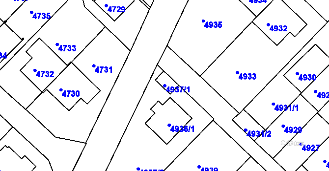 Parcela st. 4937/1 v KÚ Město Žďár, Katastrální mapa