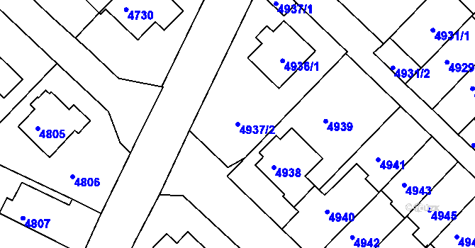Parcela st. 4937/2 v KÚ Město Žďár, Katastrální mapa