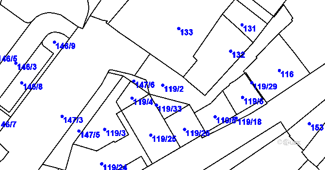 Parcela st. 119/2 v KÚ Město Žďár, Katastrální mapa