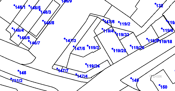 Parcela st. 119/3 v KÚ Město Žďár, Katastrální mapa