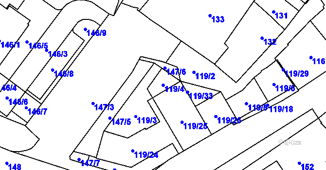 Parcela st. 119/4 v KÚ Město Žďár, Katastrální mapa