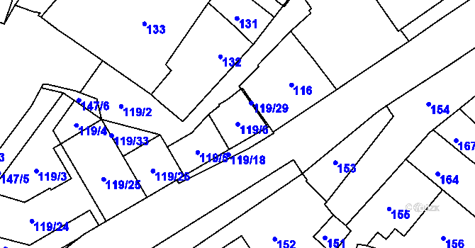 Parcela st. 119/6 v KÚ Město Žďár, Katastrální mapa