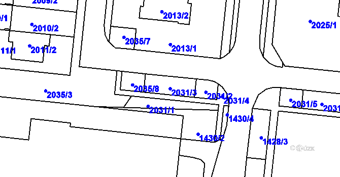 Parcela st. 2031/3 v KÚ Město Žďár, Katastrální mapa