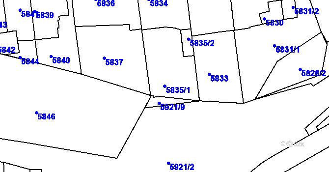 Parcela st. 5835/1 v KÚ Město Žďár, Katastrální mapa
