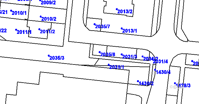 Parcela st. 2035/8 v KÚ Město Žďár, Katastrální mapa