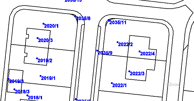 Parcela st. 2035/9 v KÚ Město Žďár, Katastrální mapa