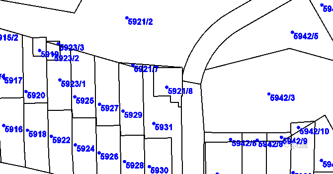 Parcela st. 5921/8 v KÚ Město Žďár, Katastrální mapa