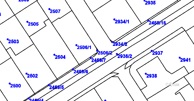 Parcela st. 2506/2 v KÚ Město Žďár, Katastrální mapa