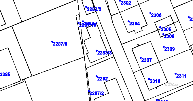Parcela st. 2283/3 v KÚ Město Žďár, Katastrální mapa