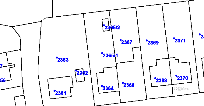 Parcela st. 2365/1 v KÚ Město Žďár, Katastrální mapa