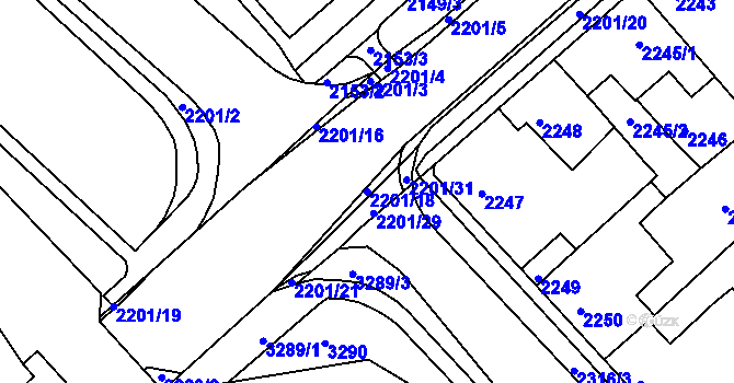 Parcela st. 2201/18 v KÚ Město Žďár, Katastrální mapa