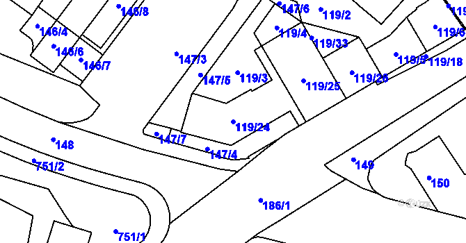 Parcela st. 119/24 v KÚ Město Žďár, Katastrální mapa