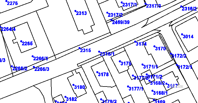 Parcela st. 2316/1 v KÚ Město Žďár, Katastrální mapa