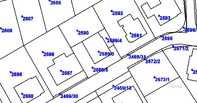 Parcela st. 2589/3 v KÚ Město Žďár, Katastrální mapa
