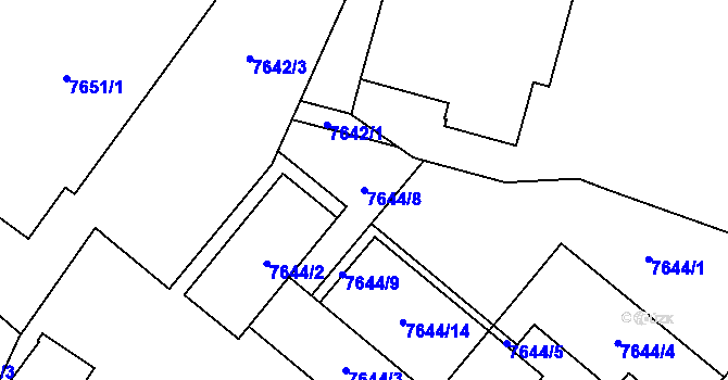 Parcela st. 7644/8 v KÚ Město Žďár, Katastrální mapa