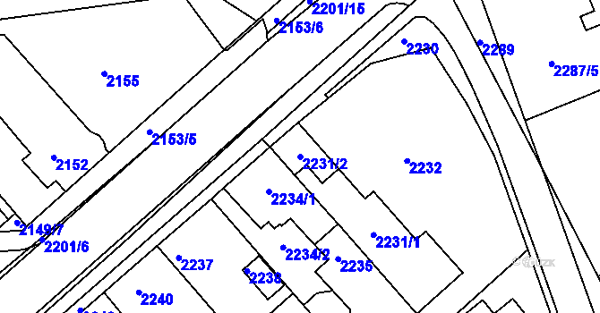 Parcela st. 2231/2 v KÚ Město Žďár, Katastrální mapa