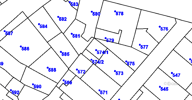Parcela st. 574/1 v KÚ Město Žďár, Katastrální mapa