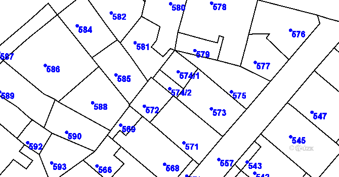 Parcela st. 574/2 v KÚ Město Žďár, Katastrální mapa