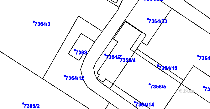 Parcela st. 7364/7 v KÚ Město Žďár, Katastrální mapa