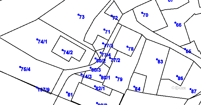 Parcela st. 77/4 v KÚ Město Žďár, Katastrální mapa