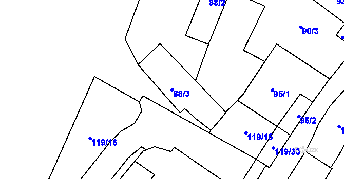Parcela st. 88/3 v KÚ Město Žďár, Katastrální mapa