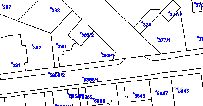 Parcela st. 389/1 v KÚ Město Žďár, Katastrální mapa