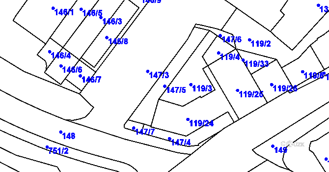 Parcela st. 147/5 v KÚ Město Žďár, Katastrální mapa