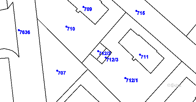 Parcela st. 712/2 v KÚ Město Žďár, Katastrální mapa