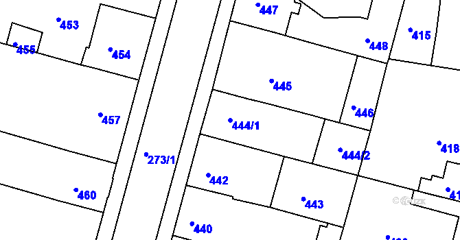 Parcela st. 444/1 v KÚ Město Žďár, Katastrální mapa