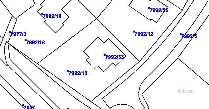 Parcela st. 7992/33 v KÚ Město Žďár, Katastrální mapa