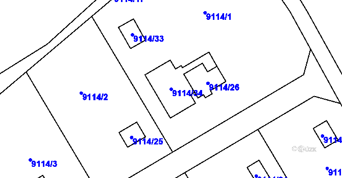 Parcela st. 9114/34 v KÚ Město Žďár, Katastrální mapa