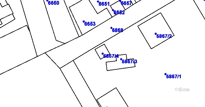 Parcela st. 6867/4 v KÚ Město Žďár, Katastrální mapa