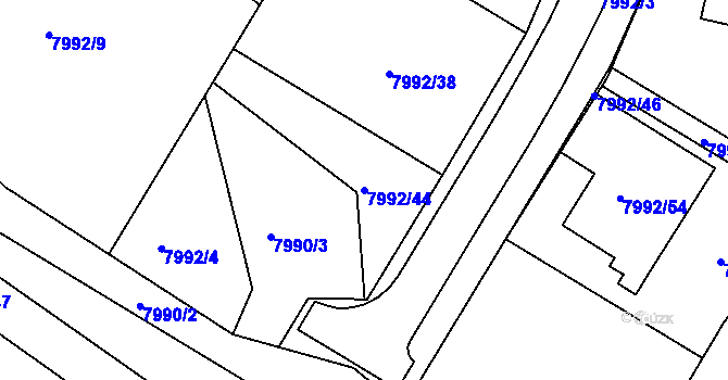 Parcela st. 7992/44 v KÚ Město Žďár, Katastrální mapa
