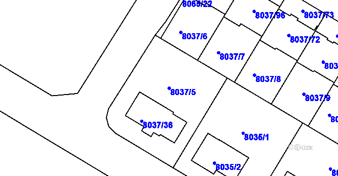 Parcela st. 8037/5 v KÚ Město Žďár, Katastrální mapa