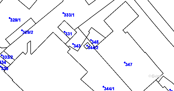 Parcela st. 344/2 v KÚ Město Žďár, Katastrální mapa