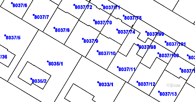 Parcela st. 8037/10 v KÚ Město Žďár, Katastrální mapa