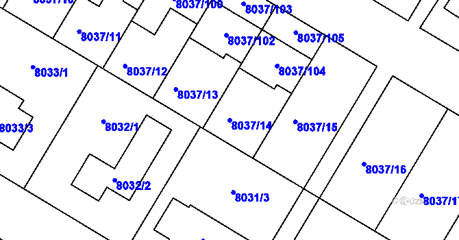 Parcela st. 8037/14 v KÚ Město Žďár, Katastrální mapa