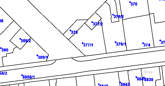 Parcela st. 377/1 v KÚ Město Žďár, Katastrální mapa