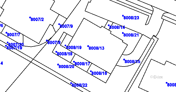 Parcela st. 8008/13 v KÚ Město Žďár, Katastrální mapa