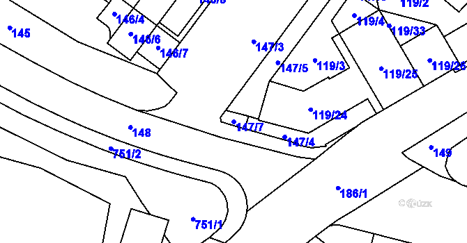 Parcela st. 147/7 v KÚ Město Žďár, Katastrální mapa