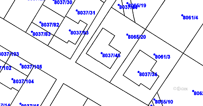 Parcela st. 8037/45 v KÚ Město Žďár, Katastrální mapa