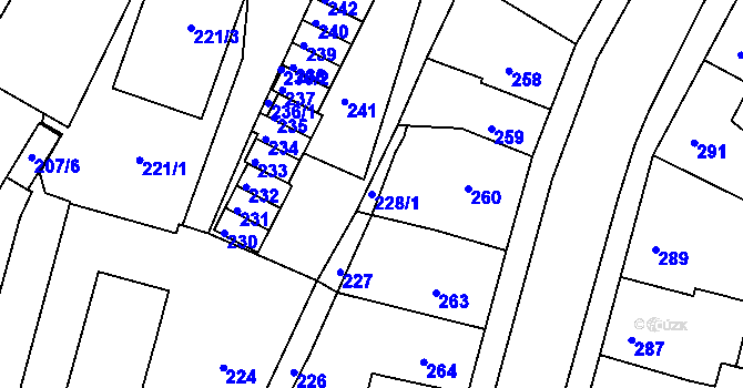 Parcela st. 228/1 v KÚ Město Žďár, Katastrální mapa